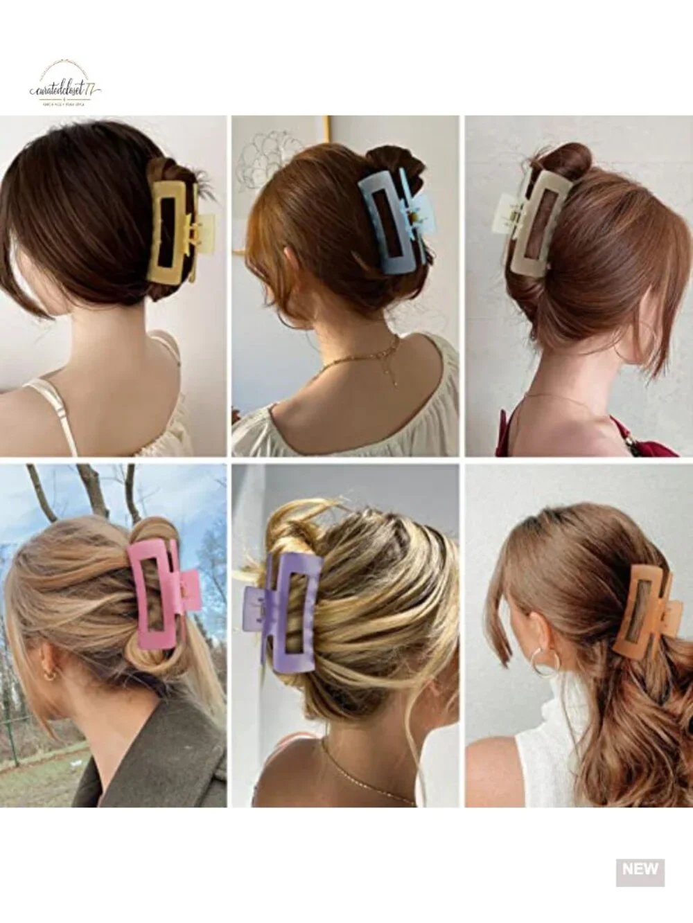 6 Pcs Large Rectangle Hair Claw Clips Nonslip Acrylic for Thick Hair
